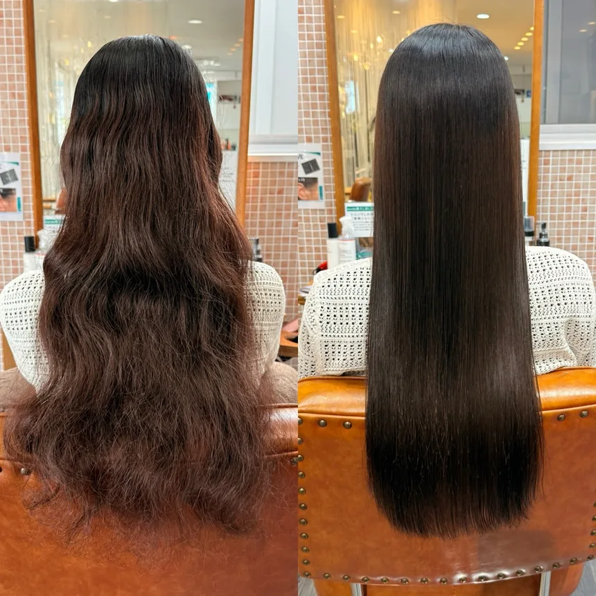 ロングヘアの施術前と施術後
