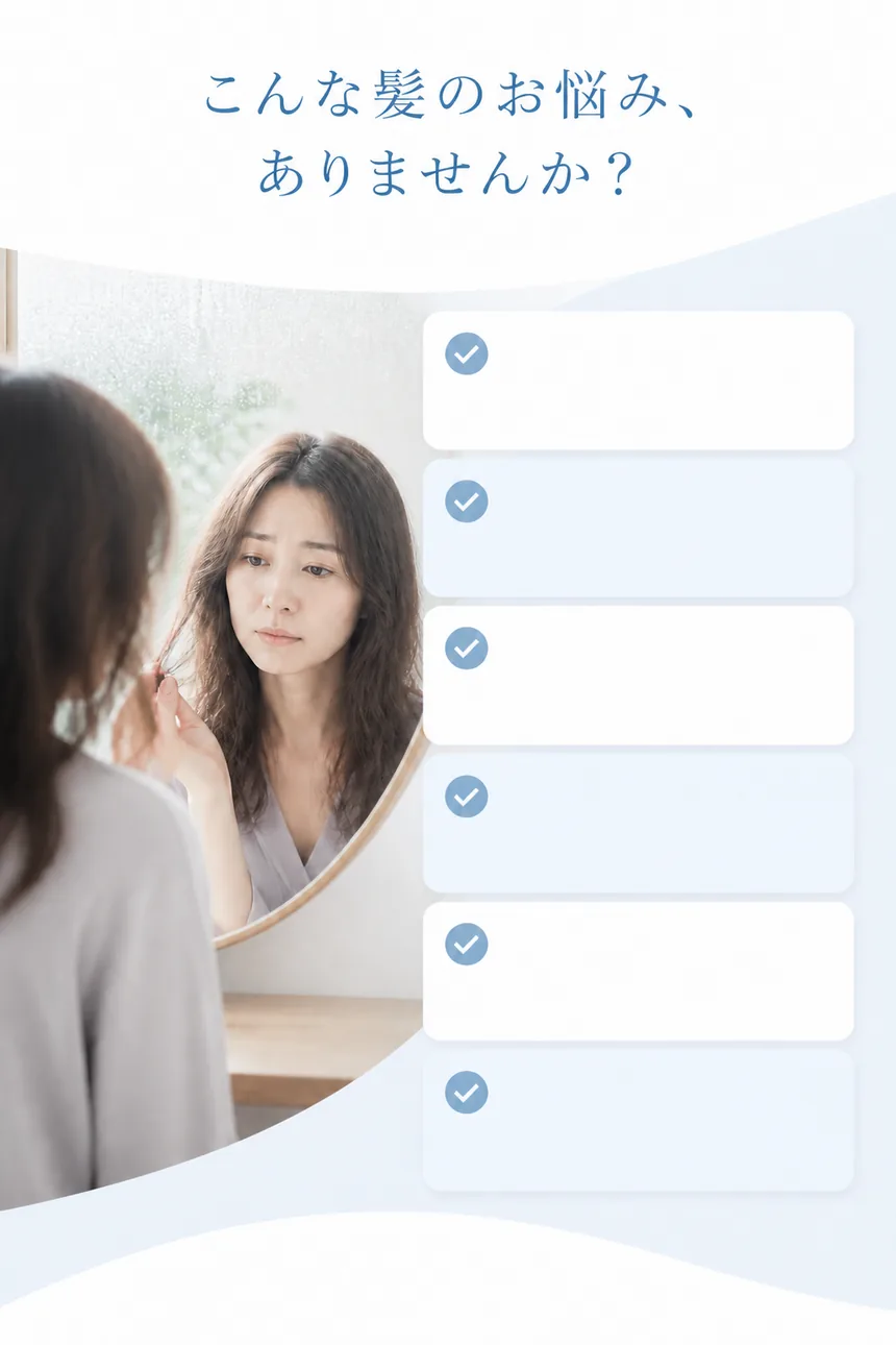 髪のくせや広がりに悩む女性のイメージ